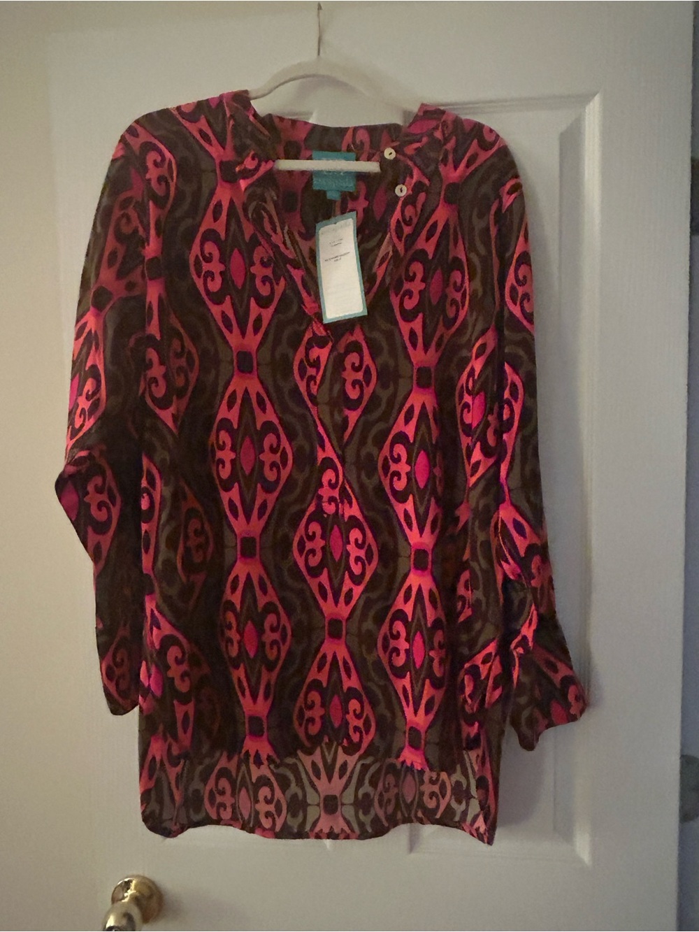 escapada Pink and Brown Geometric Pattern Tunic